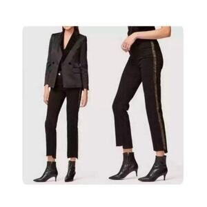 Frame Denim Le High Rise Straight Size 26 Black Noir Coated Tuxedo Stripe Jeans